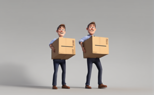 person-and-corrugated-box-person-lifting-corrugated-box-with-ease-day-pixar-3d-663151305